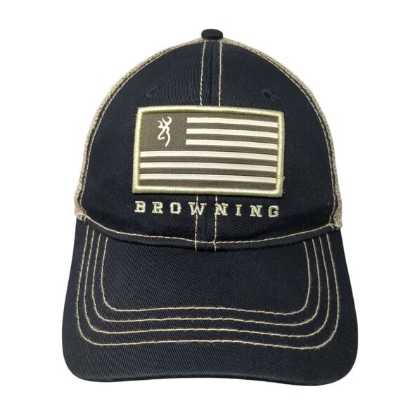 Browning Flag Snapback Trucker Hat Black One Size Mesh Back Adjustable - Picture 1 of 8